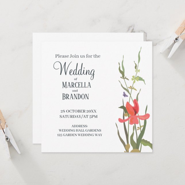 Spring Blooming Tulip Floral  Wedding Invitation (Front/Back In Situ)