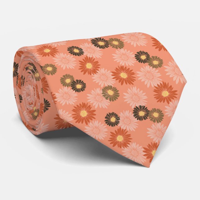 Spring Blooms Daisy Floral Orange Two-sided Tie (Rolled)