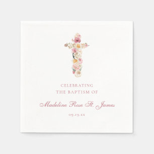 Spring Blooms   Floral Cross Baptism Christening Napkin