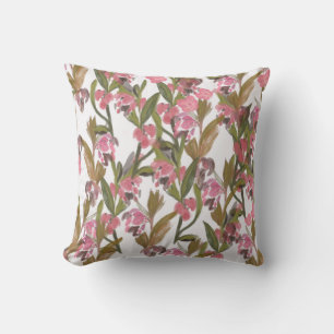 Spring Blooms Floral Design in Pink, Olive Green  Cushion