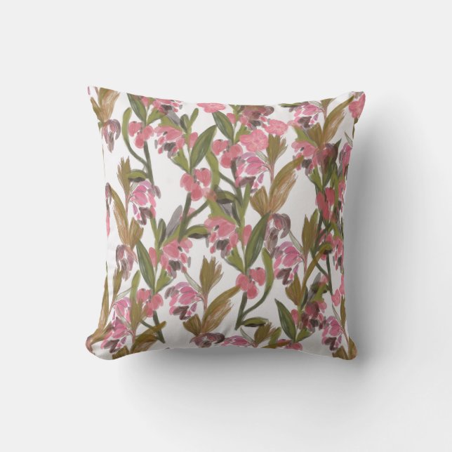 Spring Blooms Floral Design in Pink, Olive Green  Cushion (Front)