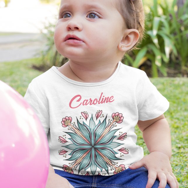 Spring Blooms: Geometric Floral Name Baby T-Shirt (Creator Uploaded)