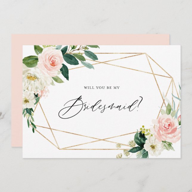 Spring Blooms Geometric Will You Be My Bridesmaid Invitation (Front/Back)