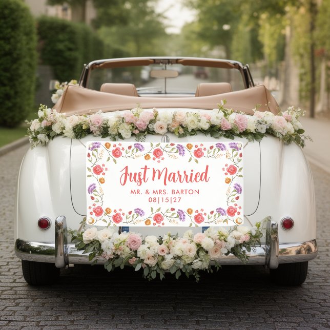 Spring Blooms Just Married Car Banner (Creator Uploaded)