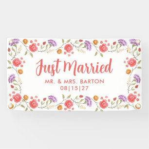Spring Blooms Just Married Car Banner