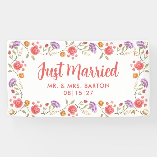 Spring Blooms Just Married Car Banner (Horizontal)