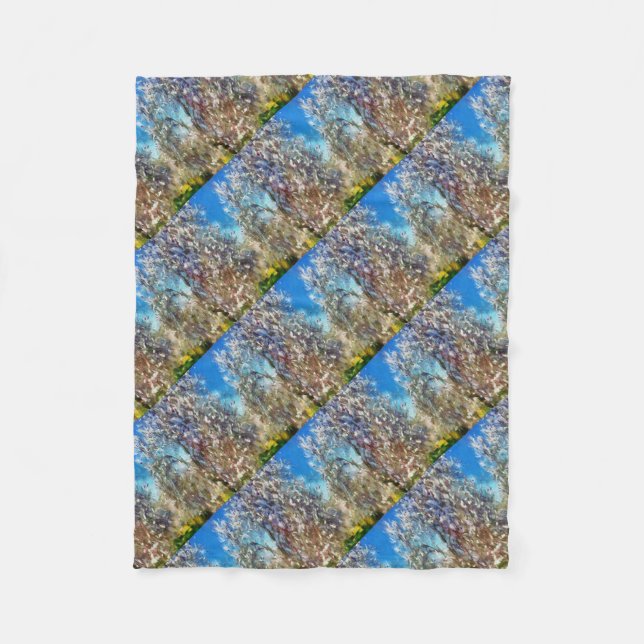 Spring Blossom Almond Tree Pointillism Artwork Fleece Blanket (Front)