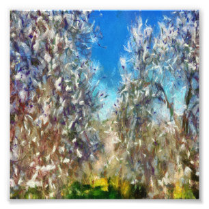Spring Blossom Almond Tree Pointillism Artwork Photo Print