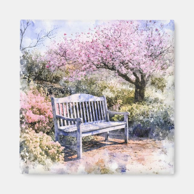 Spring Blossom Bench Watercolor Magnet (Front)