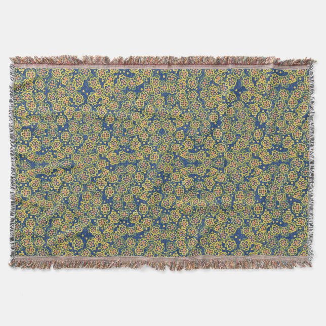 Spring Blossom, blue & yellow, floral pattern Throw Blanket (Front)