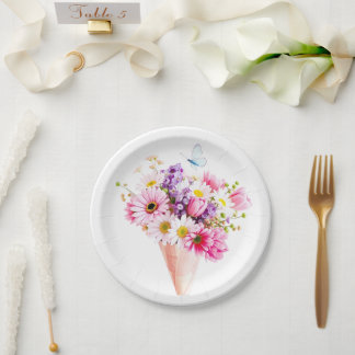 Spring Blossom Bouquet with Butterfly Paper Plate