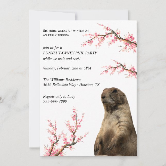 Spring Blossom Groundhog Party Invitation (Front)