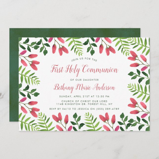 Spring Blossom Holy Communion Or Confirmation Invitation (Front/Back)