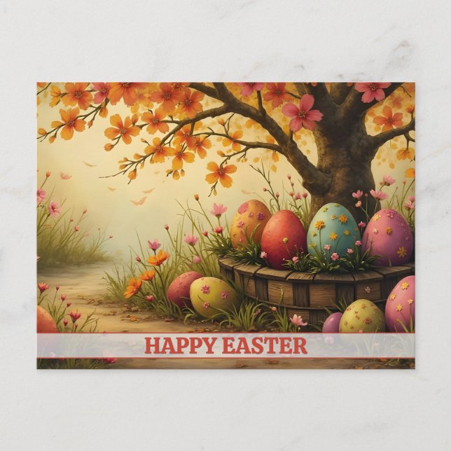 Spring Blossom Magic with Easter Egg Splendour Holiday Postcard (Front)