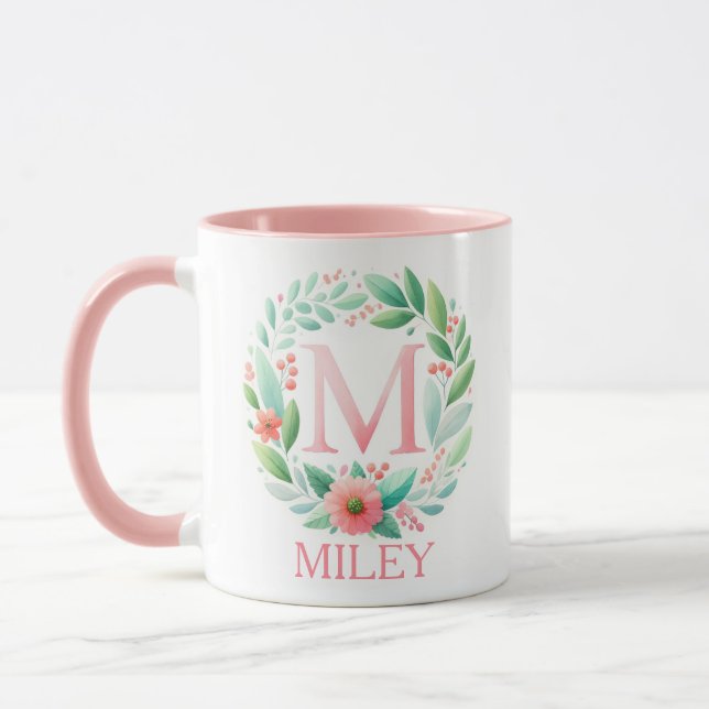 Spring Blossom Personalised letter M - Custom Name Mug (Left)