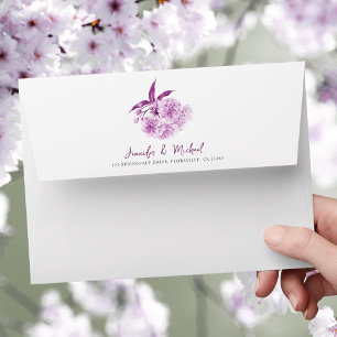 Spring blossom purple flowers watercolor wedding envelope