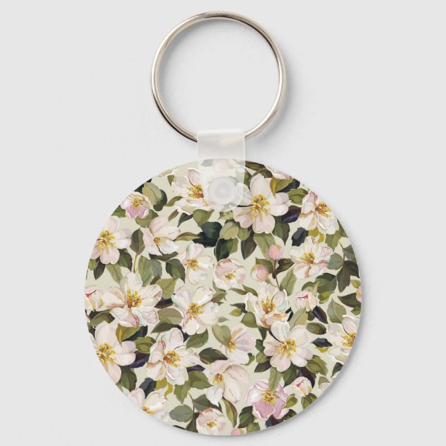 Spring Blossom Tree Branches Pattern Key Ring (Front)