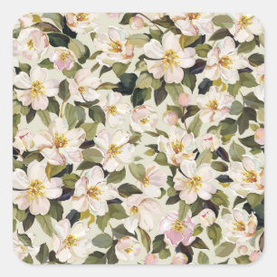 Spring Blossom Tree Branches Pattern Square Sticker