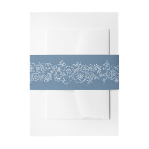 Spring blossom vine butterflies blue grey wedding invitation belly band