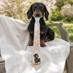 Spring Blossom Watercolor Dachshund Tie
