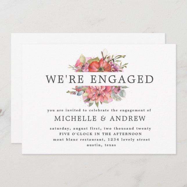 spring blossom wreath engagement invitation (Front/Back)