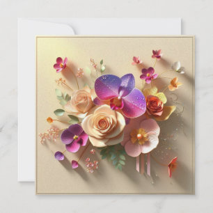 Spring Blossoms 3D Greeting Card - Vibrant Roses