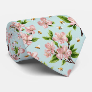 Spring Blossoms and Bees Pattern Tie