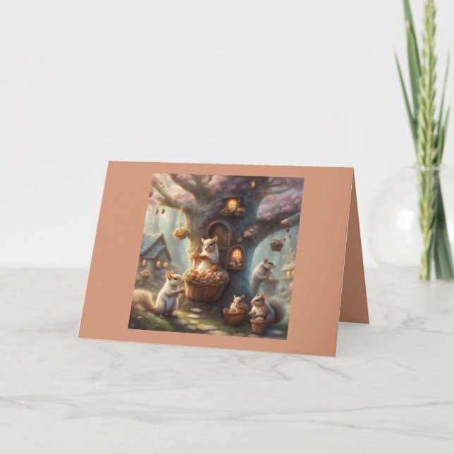 Spring blossoms Birthday with squirrels card (Front)