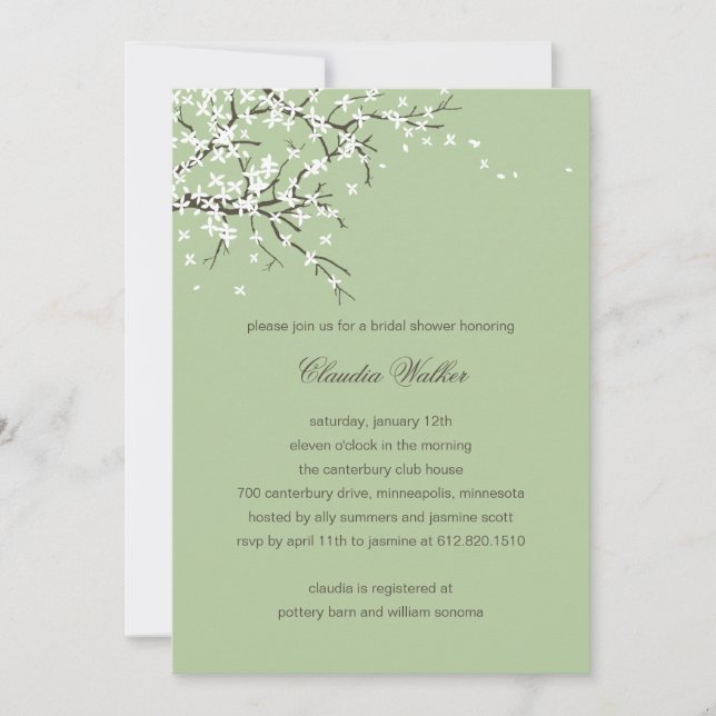 Spring Blossoms Bridal Shower Invitation (Sage) (Front)