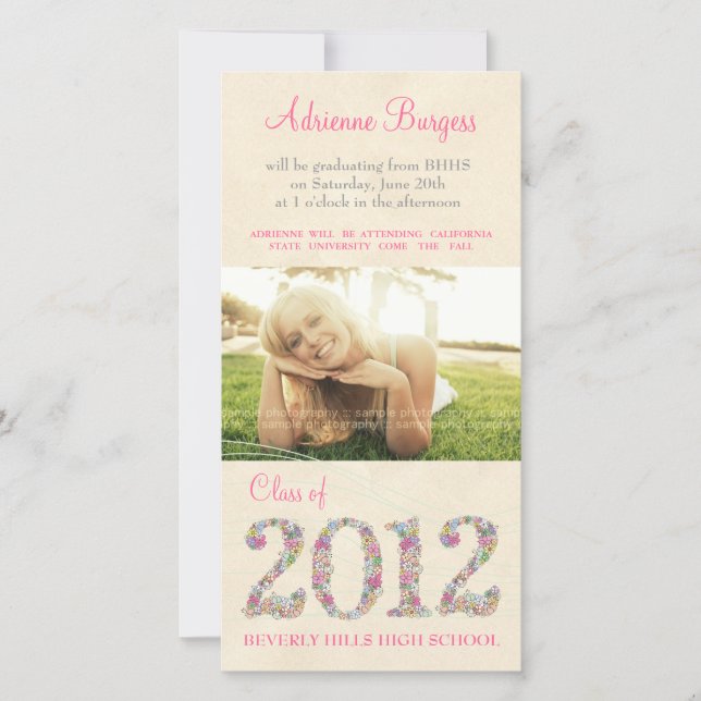 Spring Blossoms Class of 2012 Graduation PhotoCard Announcement (Front)
