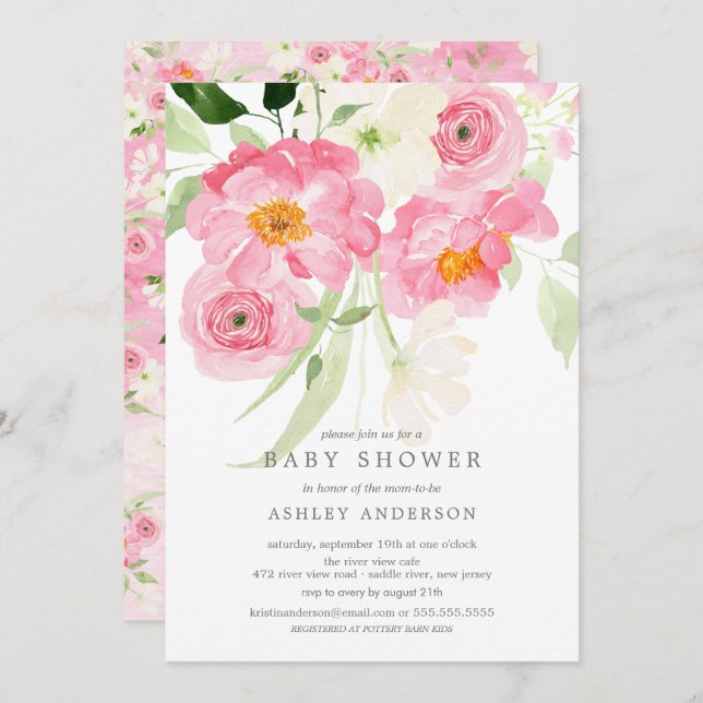 Spring Blossoms Floral Baby Shower Invitation (Front/Back)