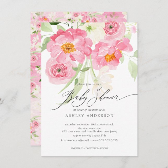 Spring Blossoms Floral Baby Shower Invitation (Front/Back)