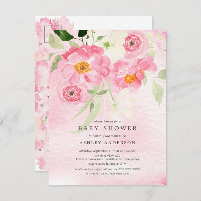 Spring Blossoms Floral Baby Shower Invitation Postcard (Front/Back)