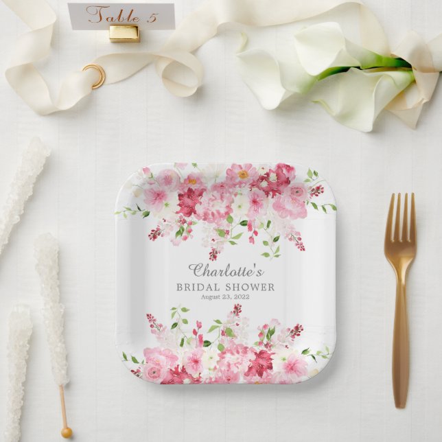 Spring Blossoms Floral Bridal Shower Paper Plates (Wedding)