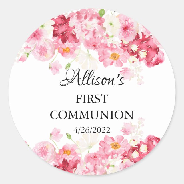 Spring Blossoms Floral Communion Classic Round Sticker (Front)