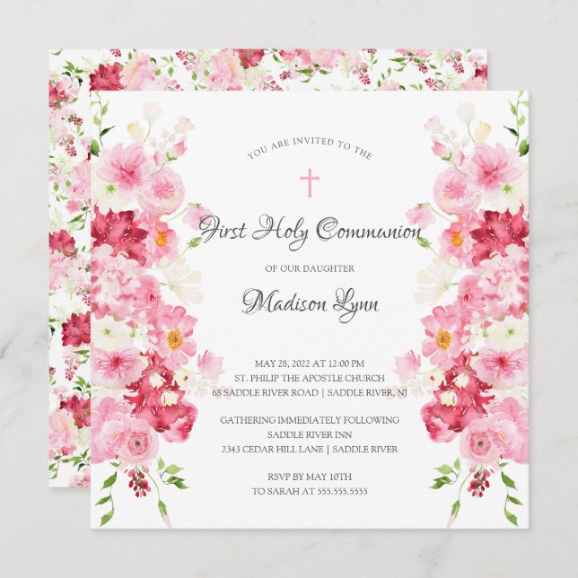Spring Blossoms Floral Communion Invitation (Front/Back)