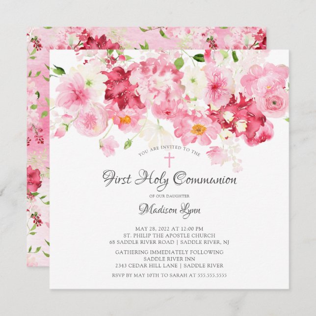 Spring Blossoms Floral Communion Invitation (Front/Back)