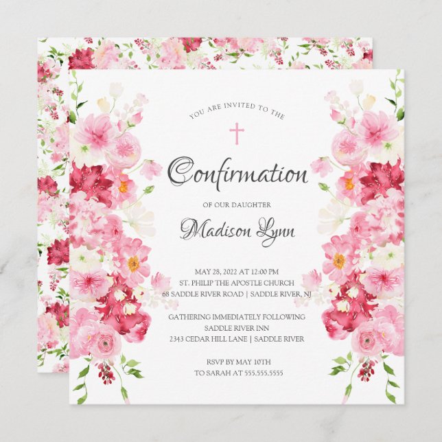 Spring Blossoms Floral Confirmation Invitation (Front/Back)