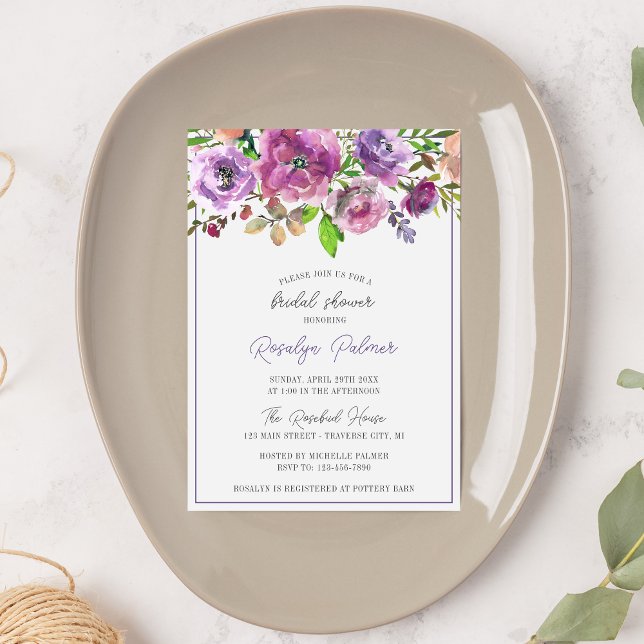 Spring Blossoms Floral Purple Peach Bridal Shower Invitation (Creator Uploaded)