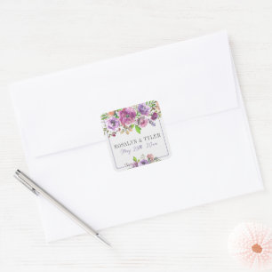 Spring Blossoms Floral Purple Peach Violet Wedding Square Sticker
