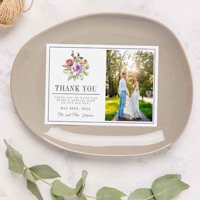 Spring Blossoms Floral Purple Peach Violet Wedding Thank You Card (Creator Uploaded)