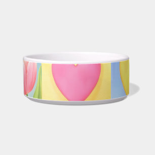 Spring Blossoms Heart Checkerboard Pattern Pet Bowl