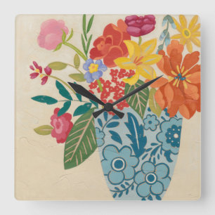 Spring Blossoms I Square Wall Clock