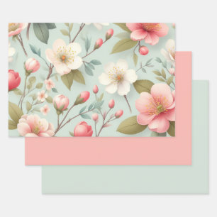 Spring Blossoms in Robin's Egg Blue Wrapping Paper Sheet