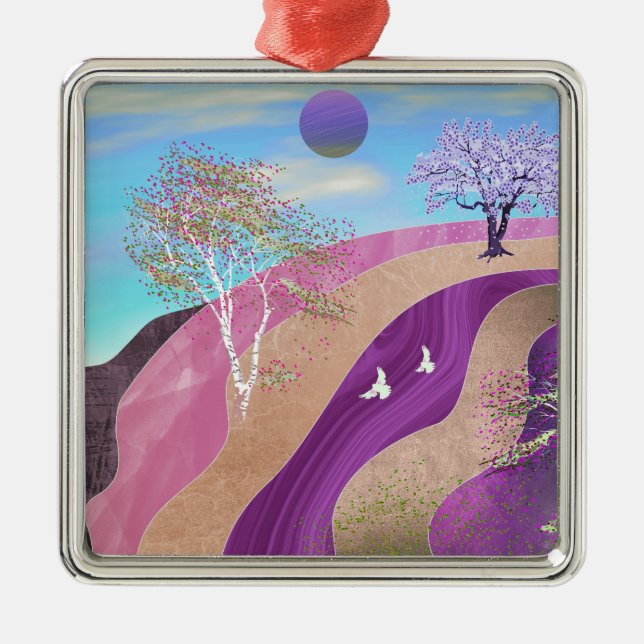 Spring Blossoms Landscape Metal Ornament (Front)