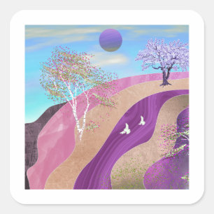Spring Blossoms Landscape Square Sticker