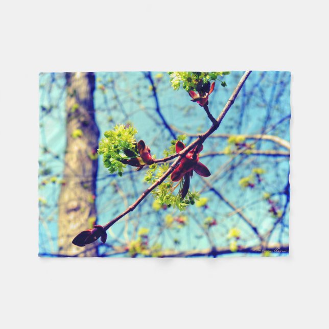 Spring blossoms maple tree stylised fleece blanket (Front (Horizontal))