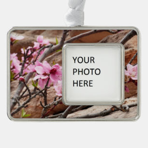 Spring Blossoms on Zion Rocks Silver Plated Framed Ornament
