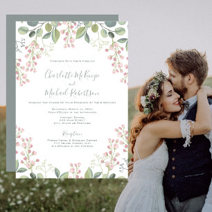 Spring Blossoms, Pink Blush, Mint Green, Wedding  Invitation