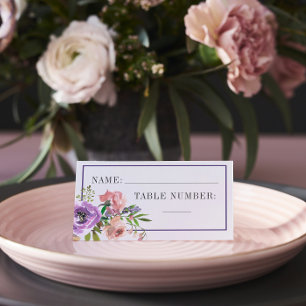 Spring Blossoms Purple Peach Floral Wedding Place  Card